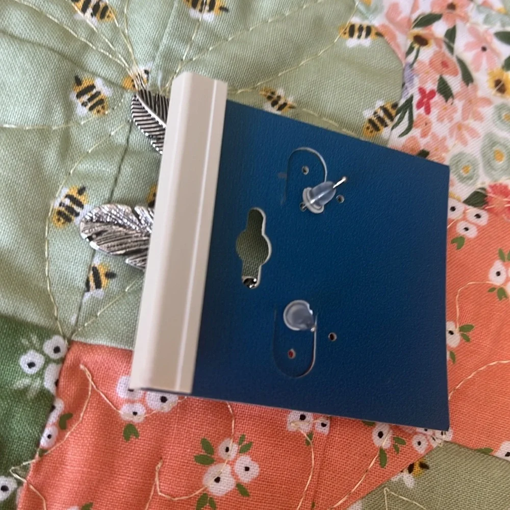 Lucky Brand Silver and Turquoise Feather Earrings - Picture 2 of 2